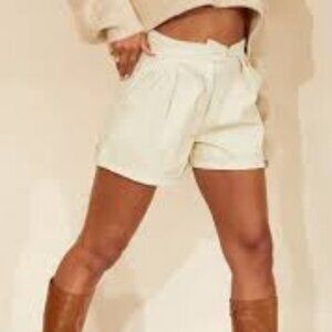 NWT - PrettyLittleThing Faux Leather Pleat Detail Shorts